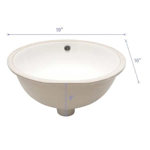 19"x16" Oval Shape Undermount Bathroom Sink Modern Pure White Porcelain